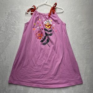 Hanna Andersson Shoulder Tie Dress Girls 110 US 5 Cotton Floral Casual Summer